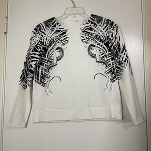 ZARA White Knit Graphic design long sleeve top size Small